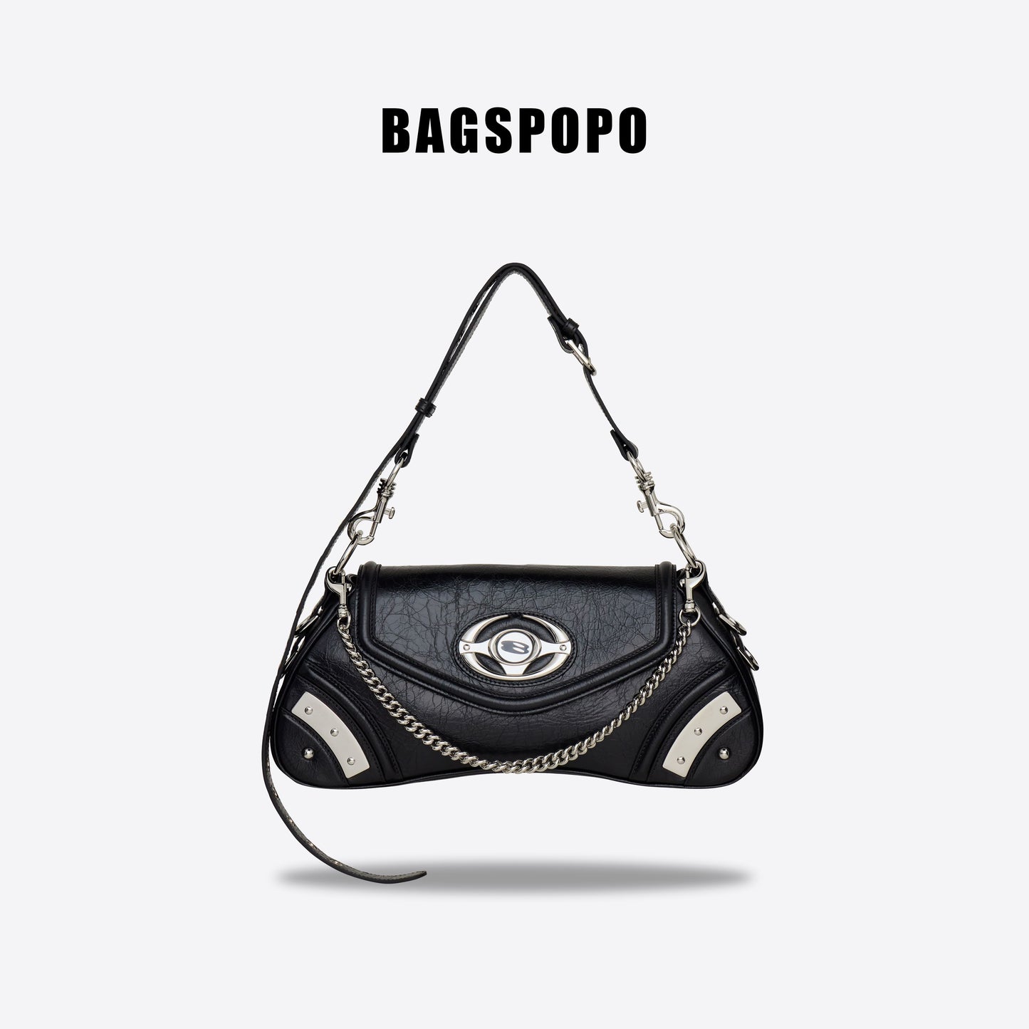 Hourglass Bag-Leather Shoulder Bag-BLACK