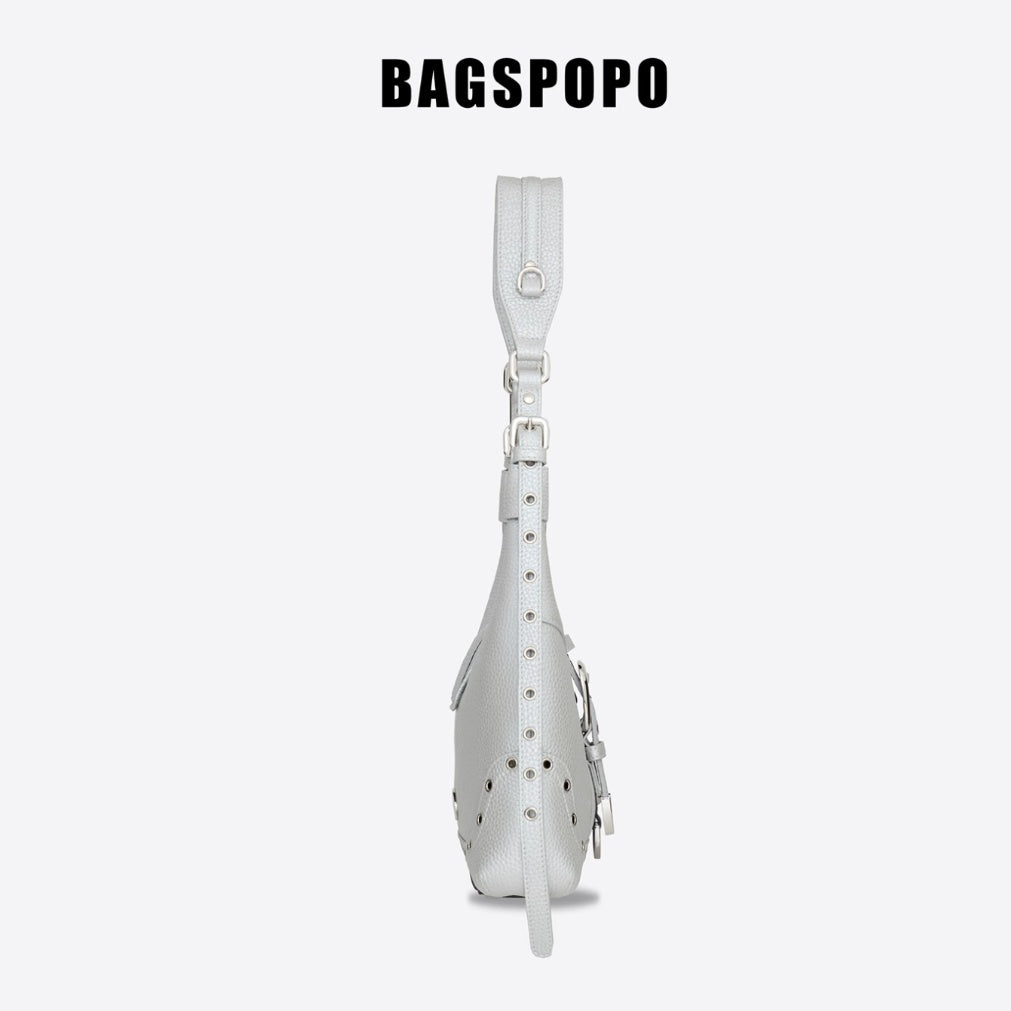 Saddle Bag-Leather Shoulder Bag-SILVER