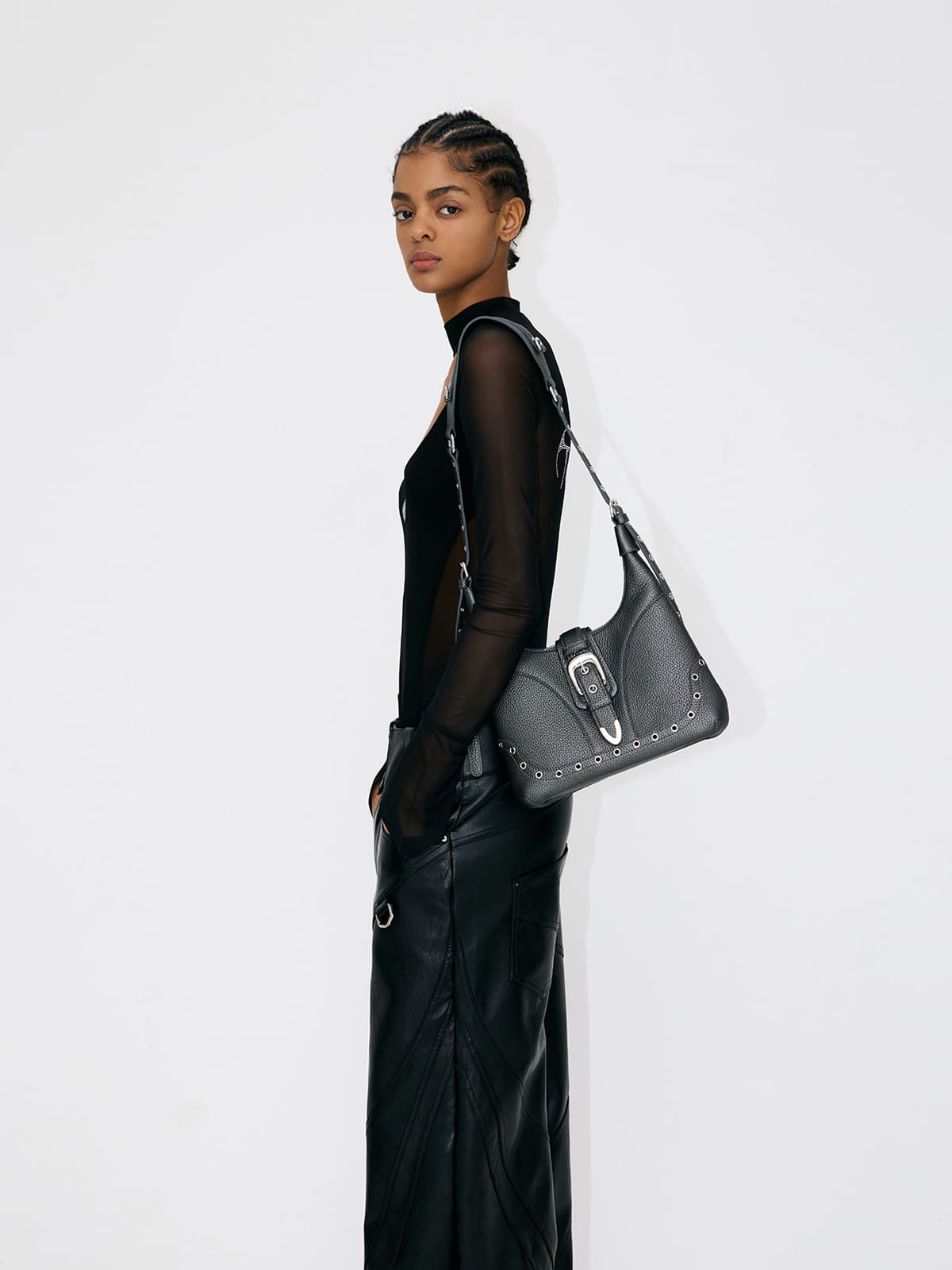 Saddle Bag-Leather Shoulder Bag-GREY