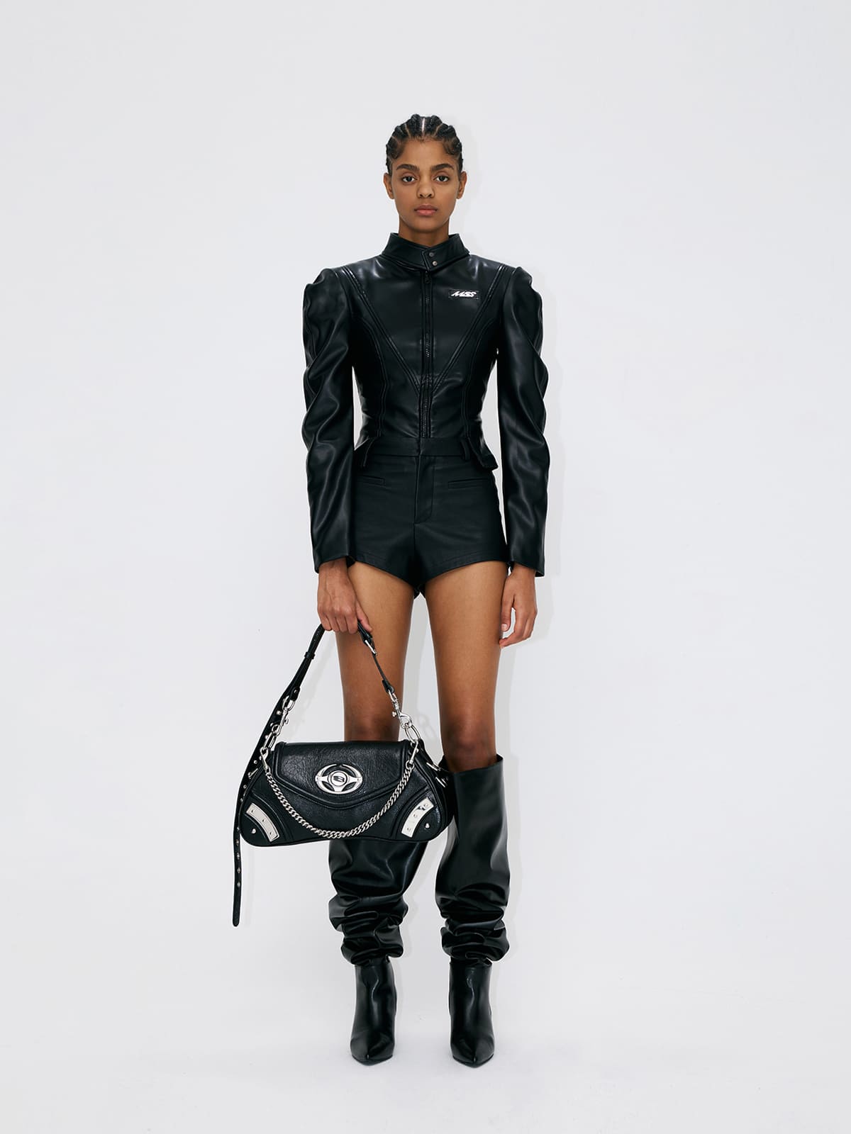 Hourglass Bag-Leather Shoulder Bag-BLACK