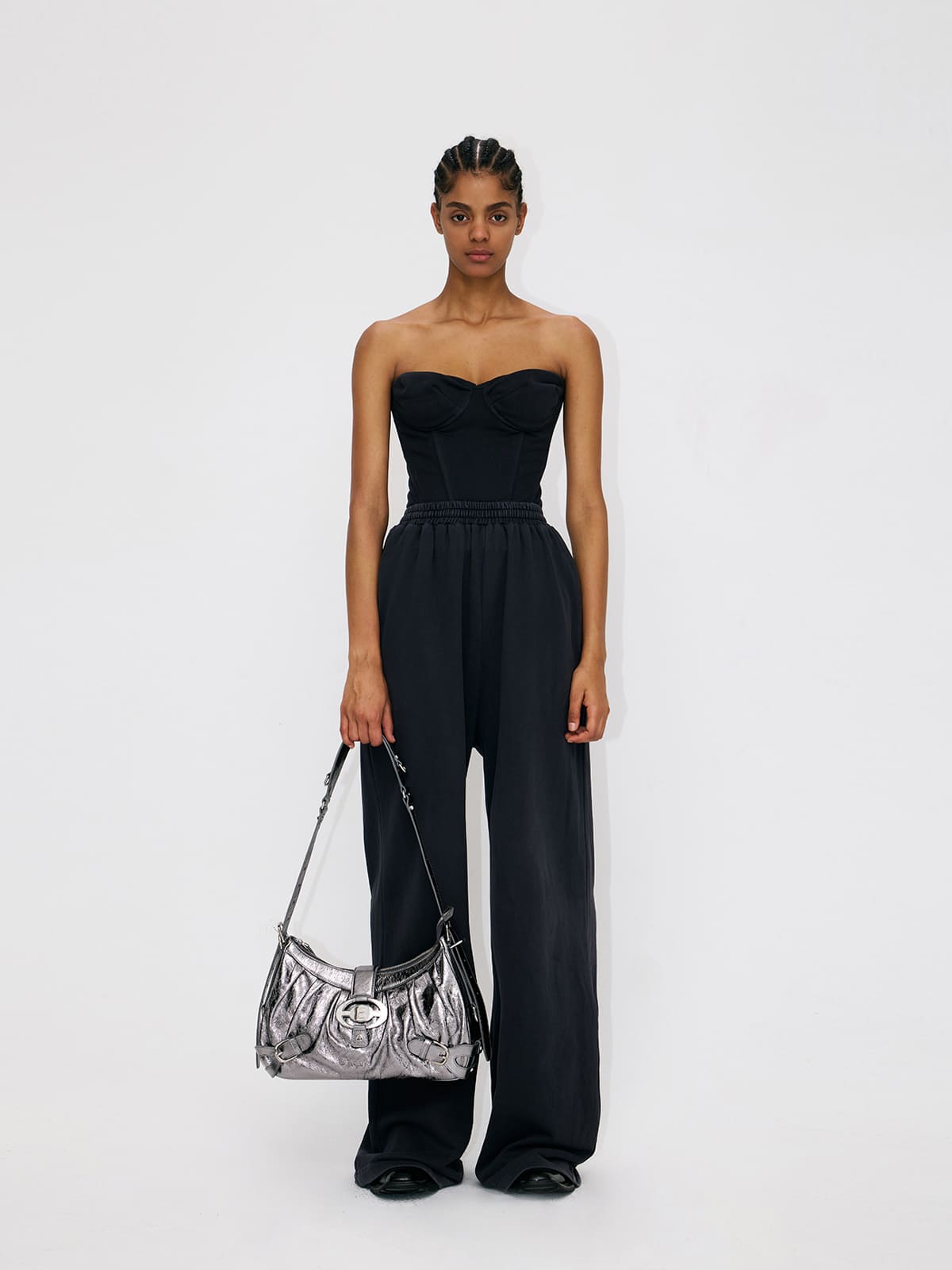 Large Wonton Bag-Leather Crossbody Bag-GUN GREY