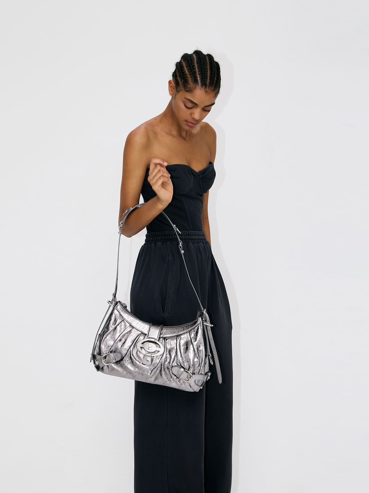 Large Wonton Bag-Leather Crossbody Bag-GUN GREY