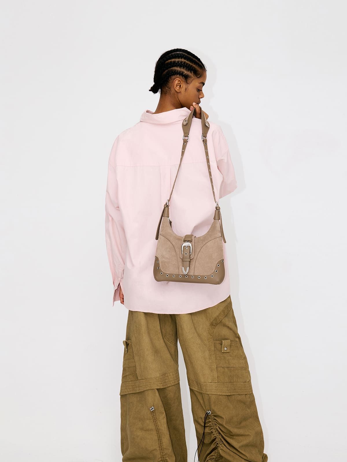 Saddle Bag-Leather Shoulder Bag-APRICOT