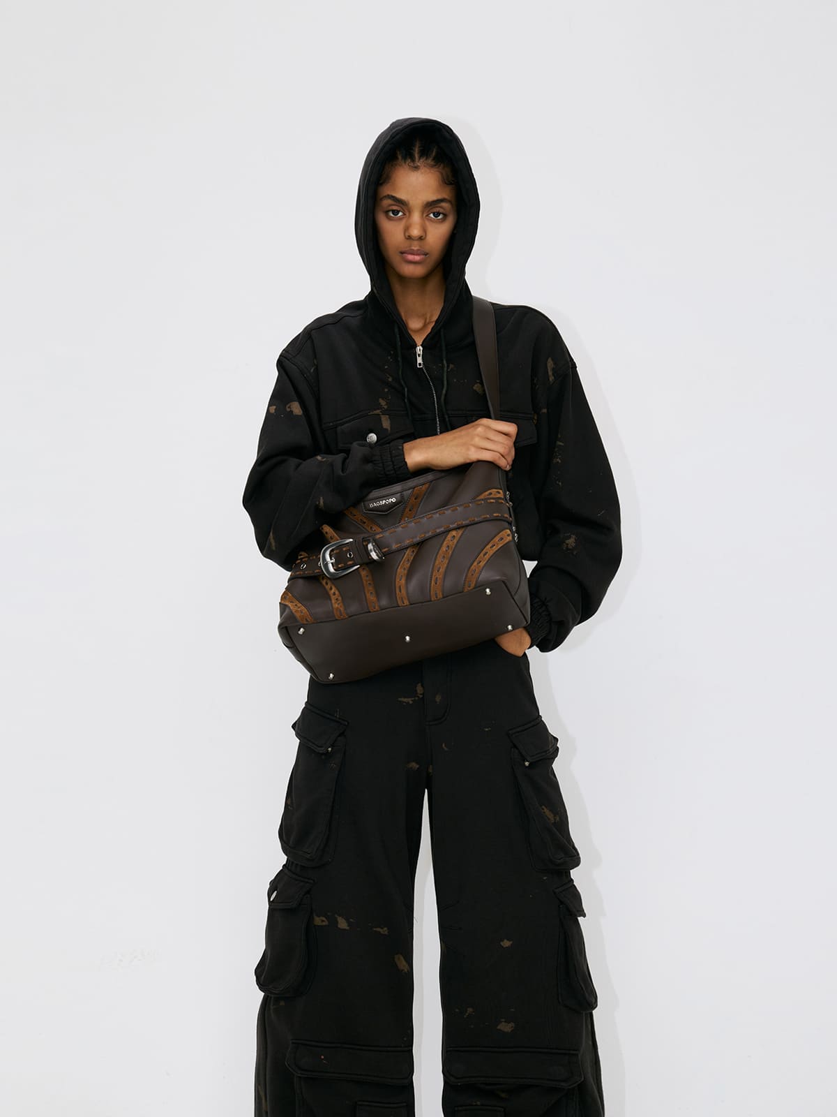 Hobo Bag-Leather Crossbody Bag-BROWN