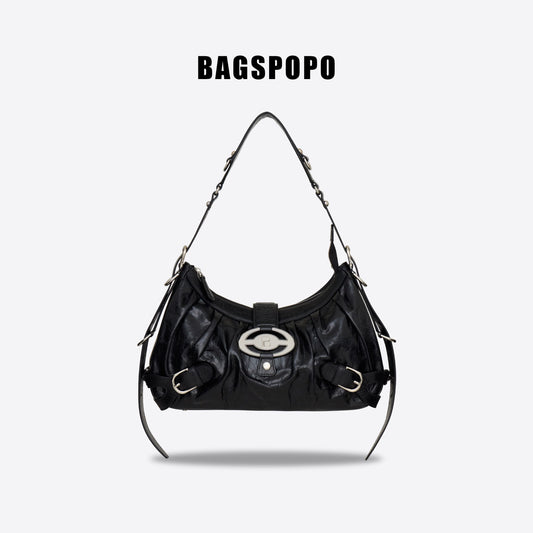 Large Wonton Bag-Leather Crossbody Bag-BLACK