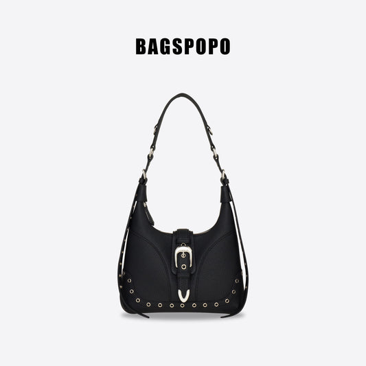 Saddle Bag-Leather Shoulder Bag-BLACK