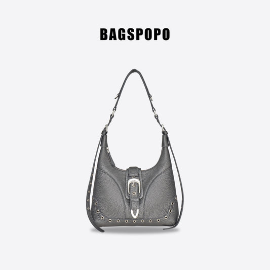 Saddle Bag-Leather Shoulder Bag-GREY