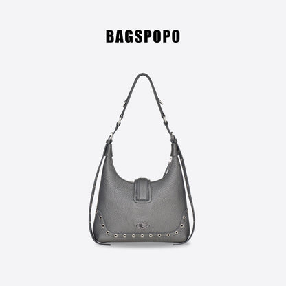 Saddle Bag-Leather Shoulder Bag-GREY