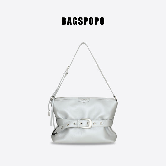 Hobo Bag-Leather Crossbody Bag-SILVER