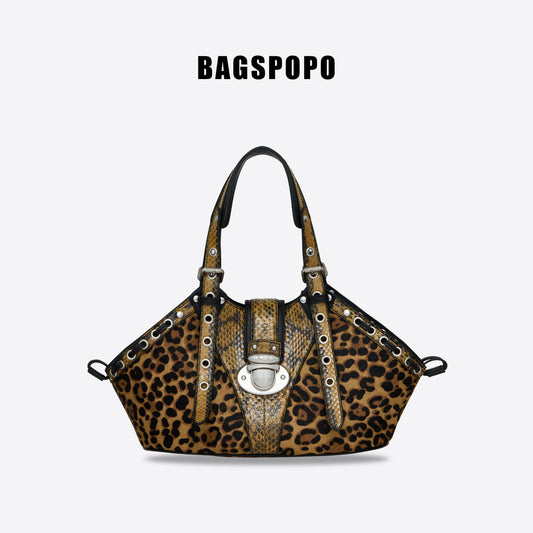 Shell Bag-Leopard Print Suede Cowhide Shoulder Bag