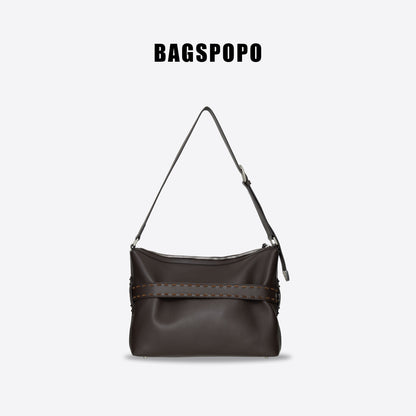 Hobo Bag-Leather Crossbody Bag-BROWN