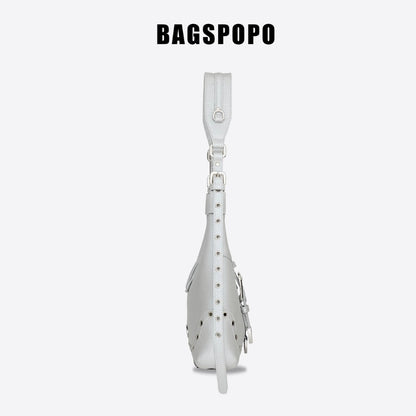 Saddle Bag-Leather Shoulder Bag-SILVER