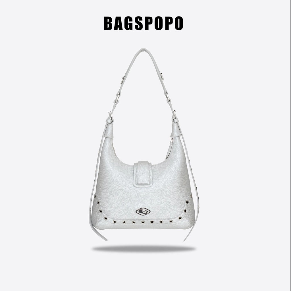 Saddle Bag-Leather Shoulder Bag-SILVER