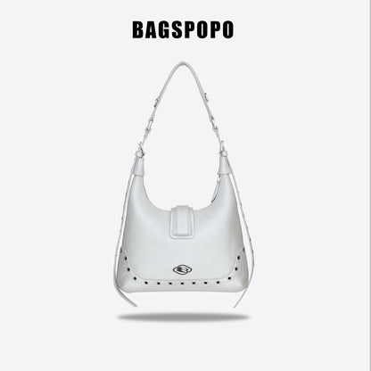 Saddle Bag-Leather Shoulder Bag-SILVER