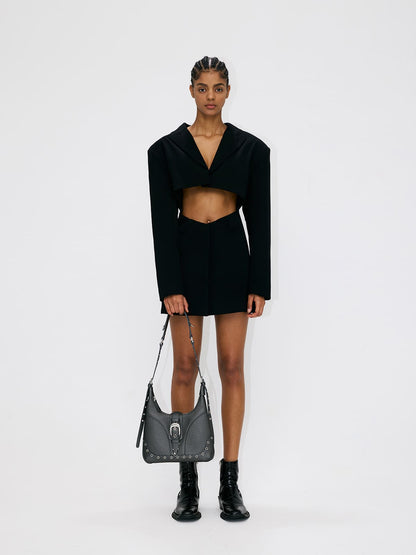 Saddle Bag-Leather Shoulder Bag-GREY