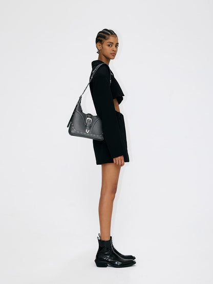 Saddle Bag-Leather Shoulder Bag-GREY