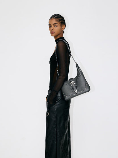 Saddle Bag-Leather Shoulder Bag-GREY