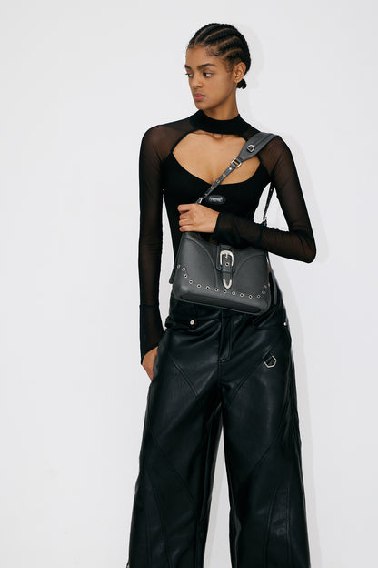 Saddle Bag-Leather Shoulder Bag-BLACK