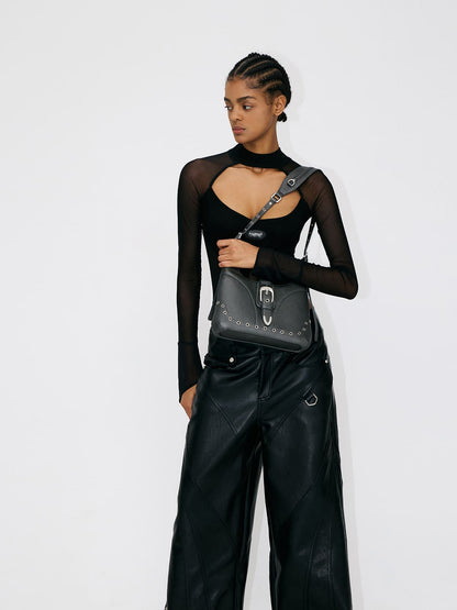 Saddle Bag-Leather Shoulder Bag-BLACK