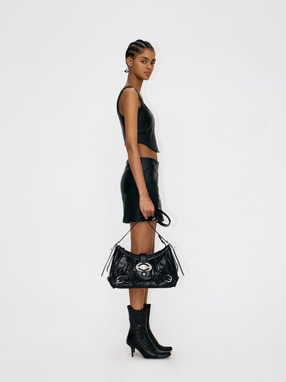 Large Wonton Bag-Leather Crossbody Bag-BLACK
