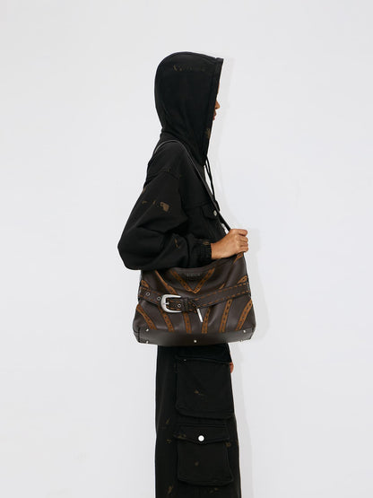 Hobo Bag-Leather Crossbody Bag-BROWN